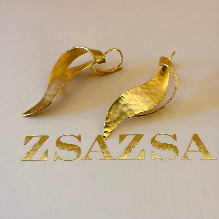 Handmade Abstract Twisted Leaf Gold Earrings | Gold Plated | ZsaZsa