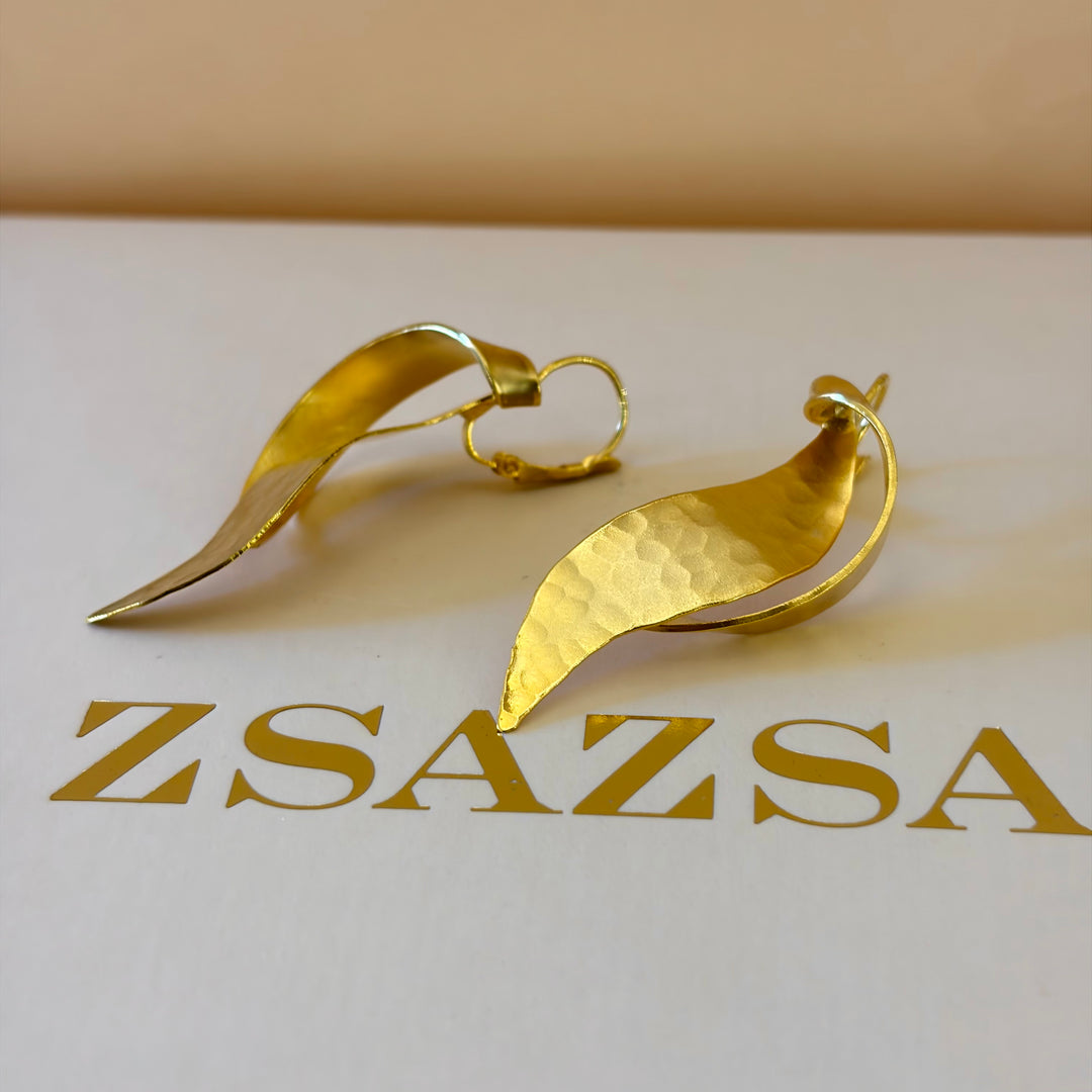 Handmade Abstract Twisted Leaf Gold Earrings | Gold Plated | ZsaZsa