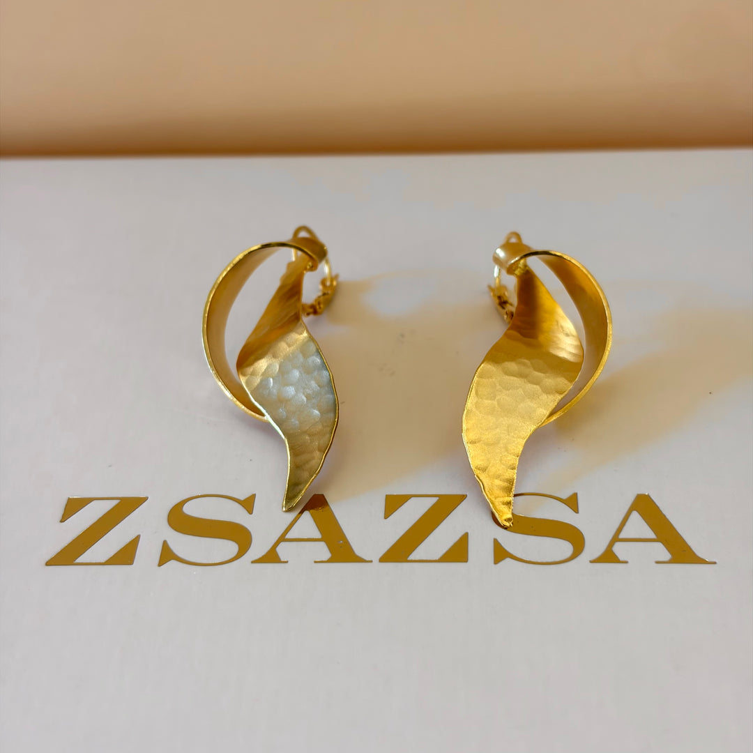 Handmade Abstract Twisted Leaf Gold Earrings | Gold Plated | ZsaZsa
