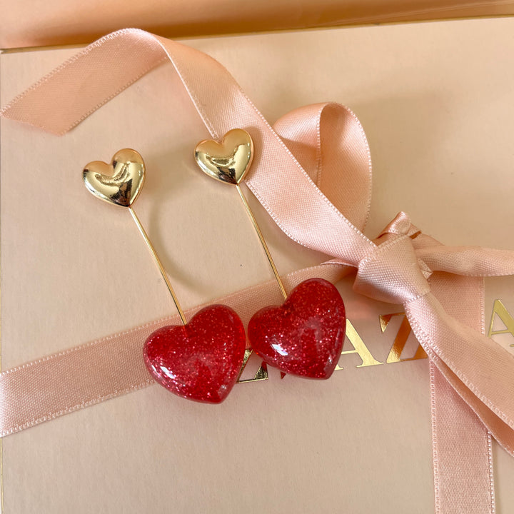 Magenta Cherry heart resin Front-Back earrings