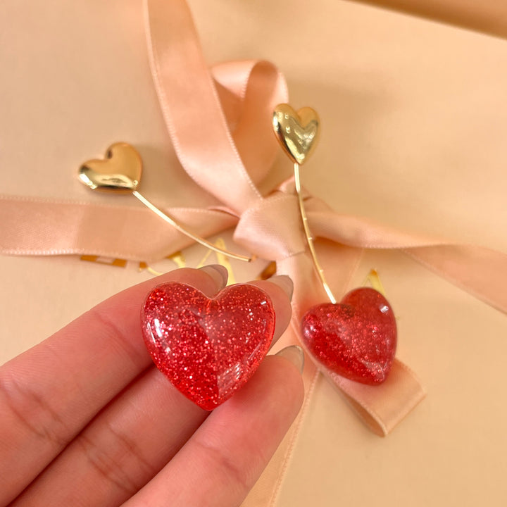 Magenta Cherry heart resin Front-Back earrings