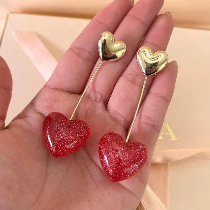 Magenta Cherry heart resin Front-Back earrings