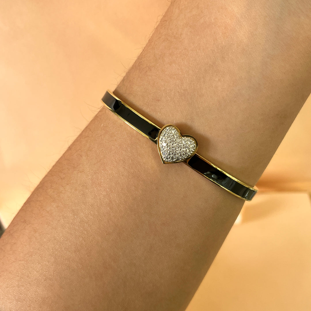 Zircone heart with Black enamel bangle
