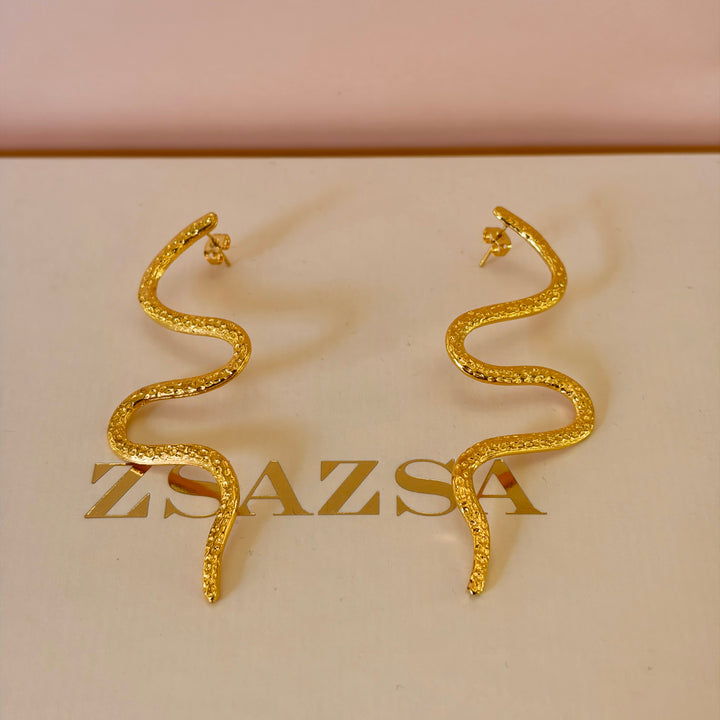 Statement Shiny Snake Earrings  | Gold Plated | ZsaZsa