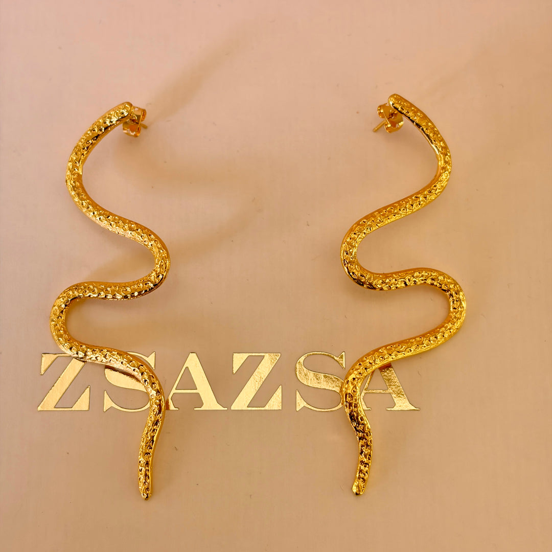 Statement Shiny Snake Earrings  | Gold Plated | ZsaZsa