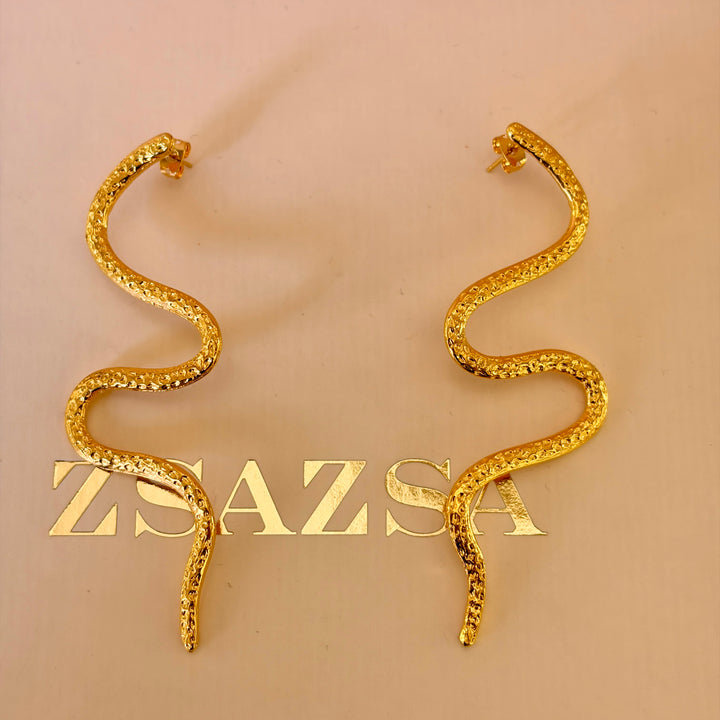 Statement Shiny Snake Earrings  | Gold Plated | ZsaZsa