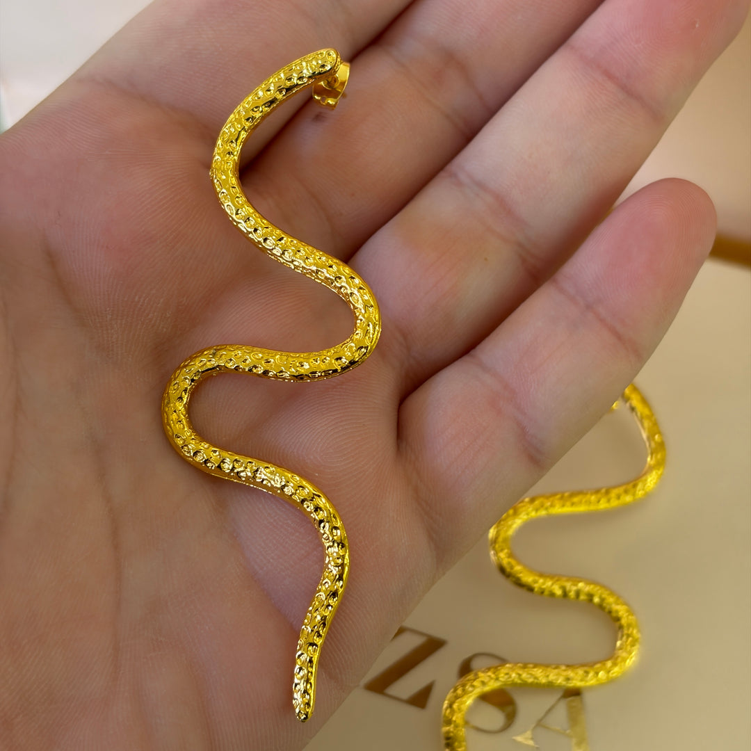 Statement Shiny Snake Earrings  | Gold Plated | ZsaZsa