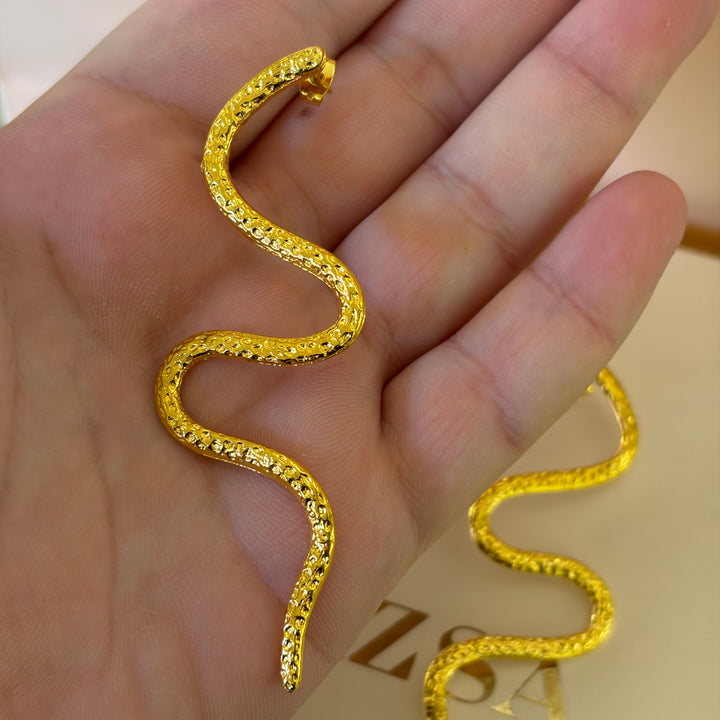 Statement Shiny Snake Earrings  | Gold Plated | ZsaZsa