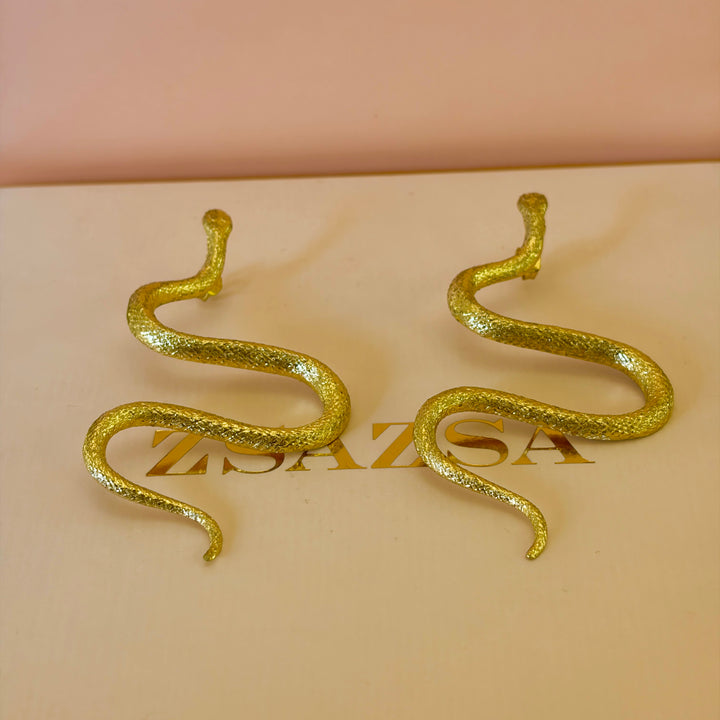 Statement Wide Shiny Snake Earrings  | Gold Plated | ZsaZsa