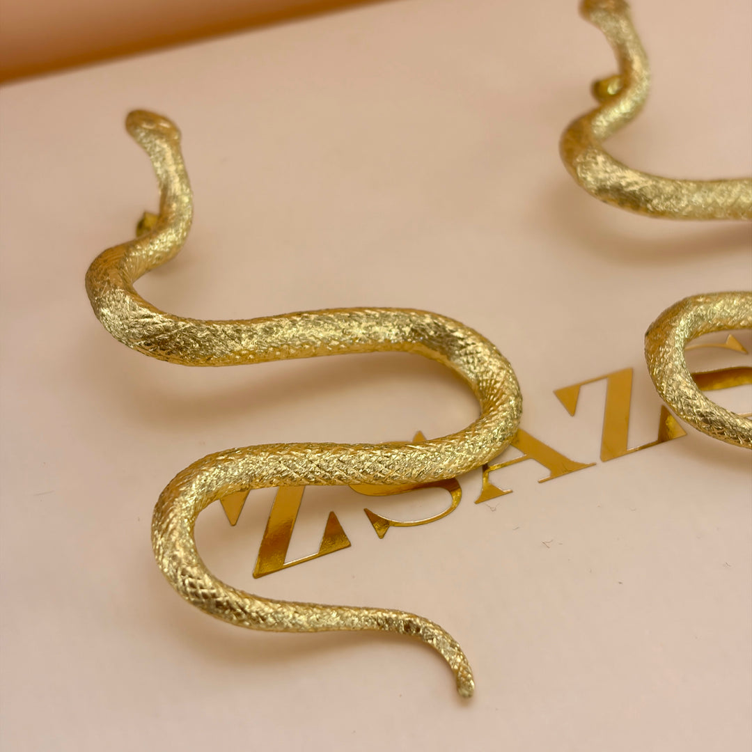 Statement Wide Shiny Snake Earrings  | Gold Plated | ZsaZsa