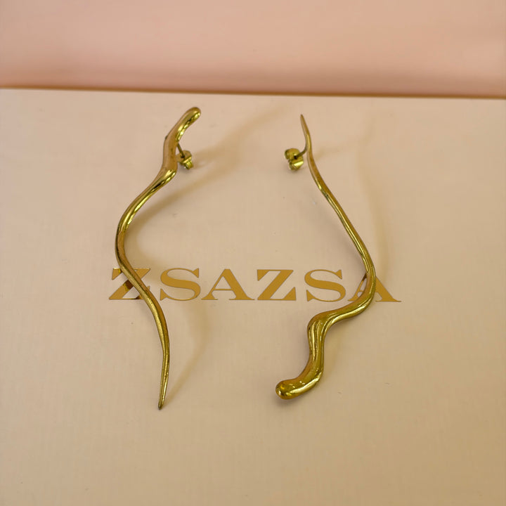 Metallic Abstract Snake Earrings  | Gold Plated | ZsaZsa