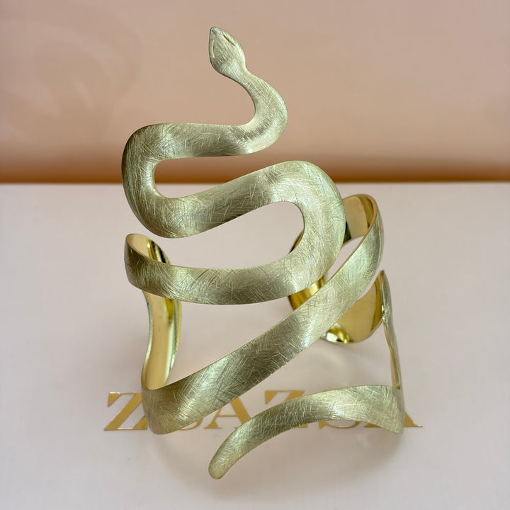 Metal Brushed Snake Gold Bangle  | Gold Plated | ZsaZsa