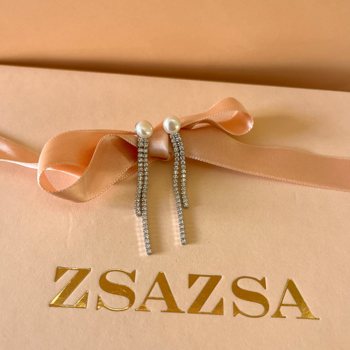 Zircone and fresh water pearls sterling silver earrings