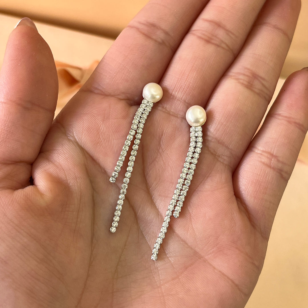 Zircone and fresh water pearls sterling silver earrings