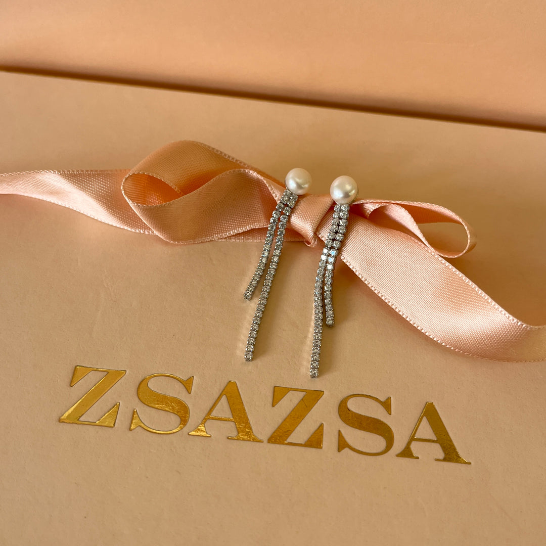 Zircone and fresh water pearls sterling silver earrings