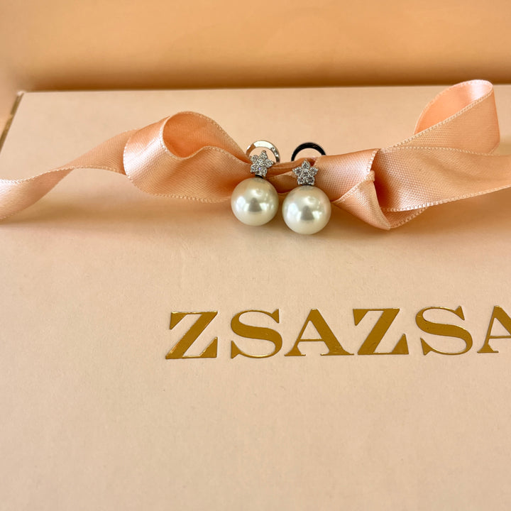 Zircone and white pearls white gold plated earrings