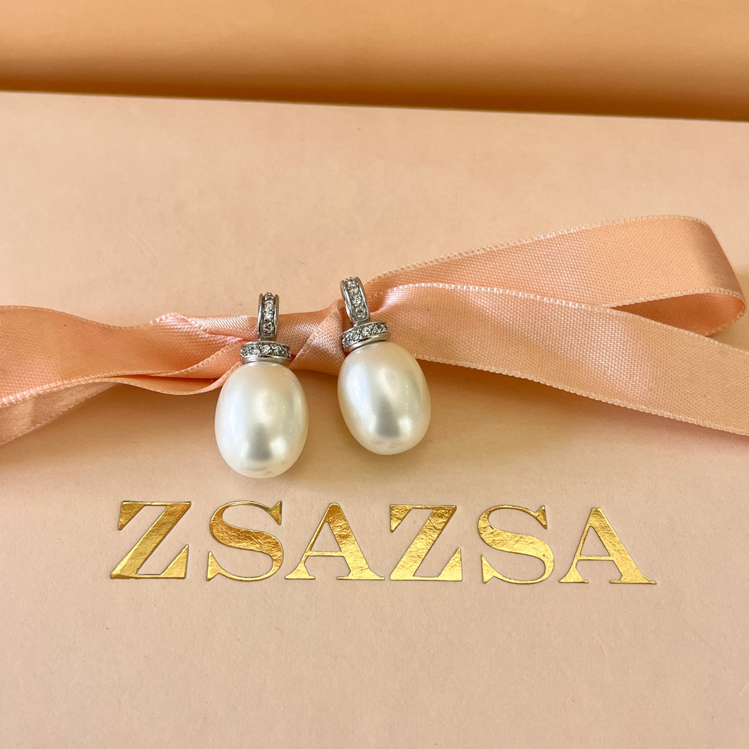 Zircone and white oval pearls white gold plated studs