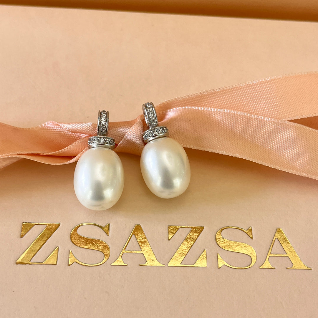 Zircone and white oval pearls white gold plated studs