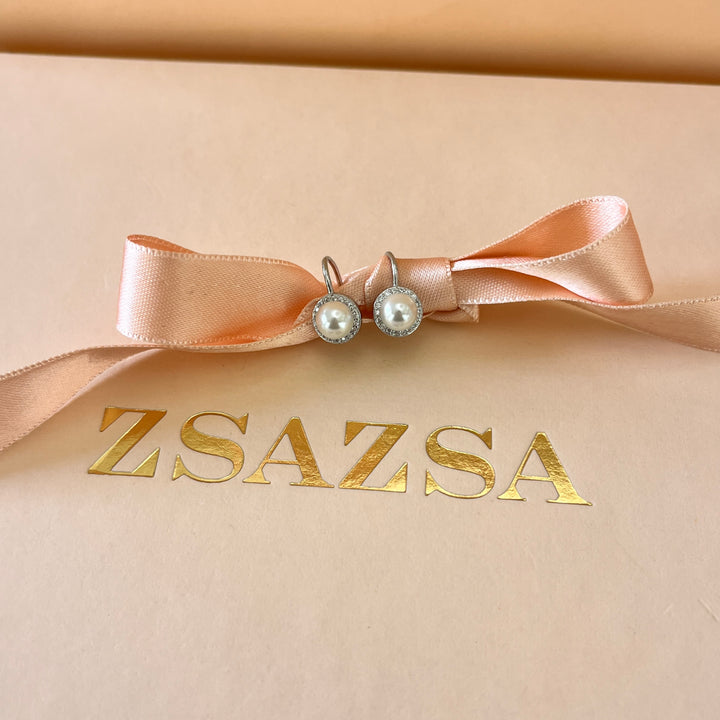 Zircone and white pearls sterling silver hooks