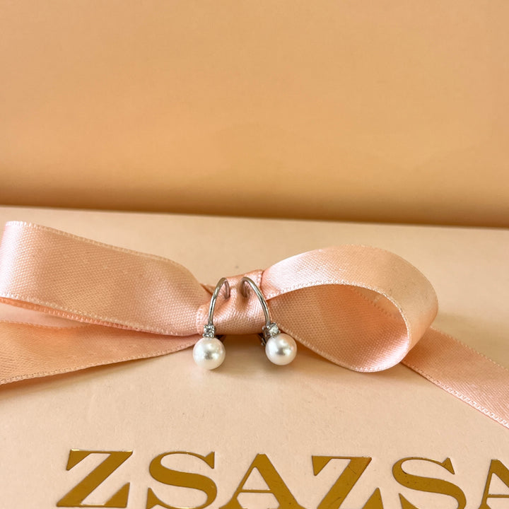 Zircone and white pearls sterling silver hooks