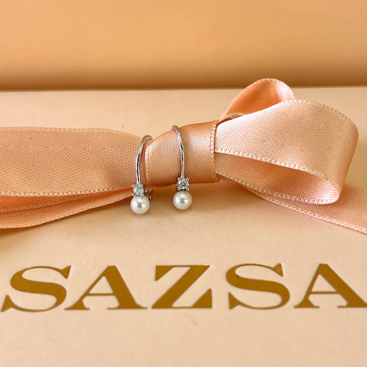 Zircone and white pearls sterling silver hooks