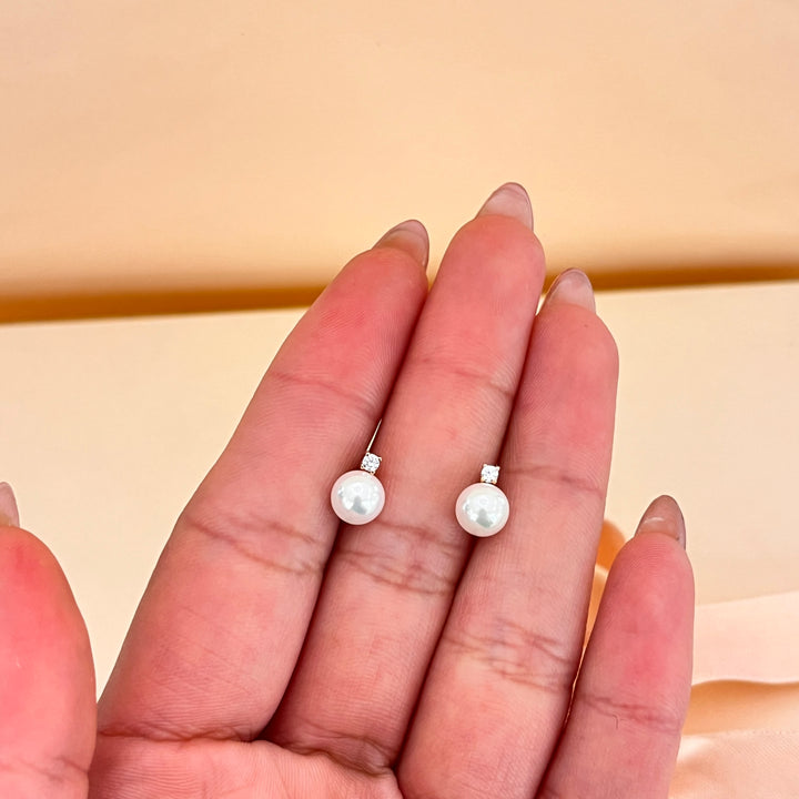 zircone and white pearls rose gold plated studs