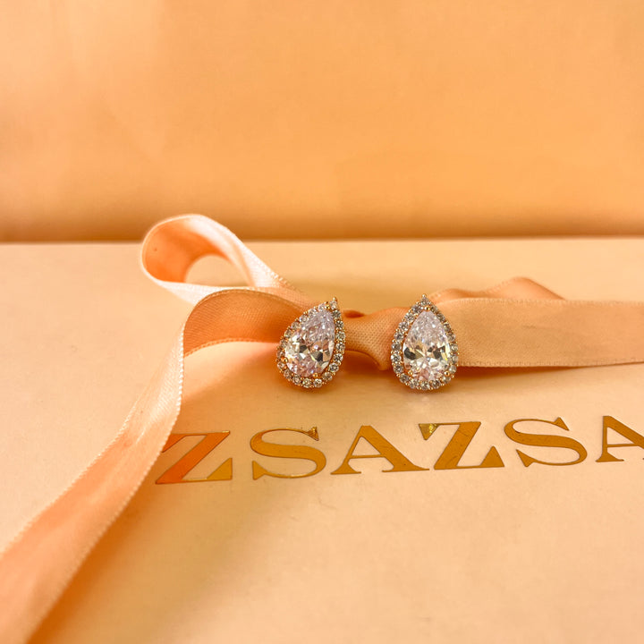 Teardrop zircone rose gold plated earrings