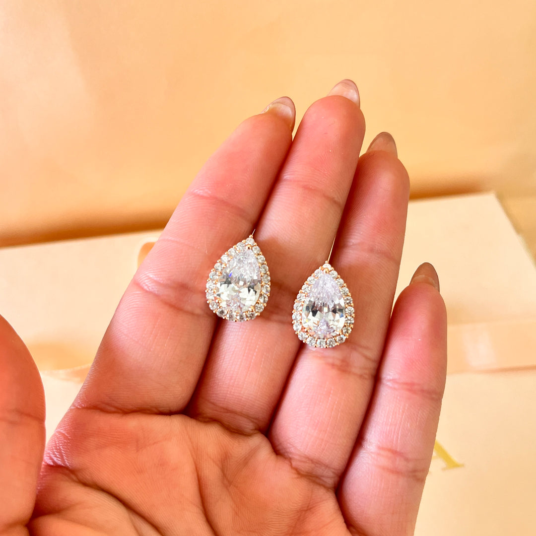 Teardrop zircone rose gold plated earrings