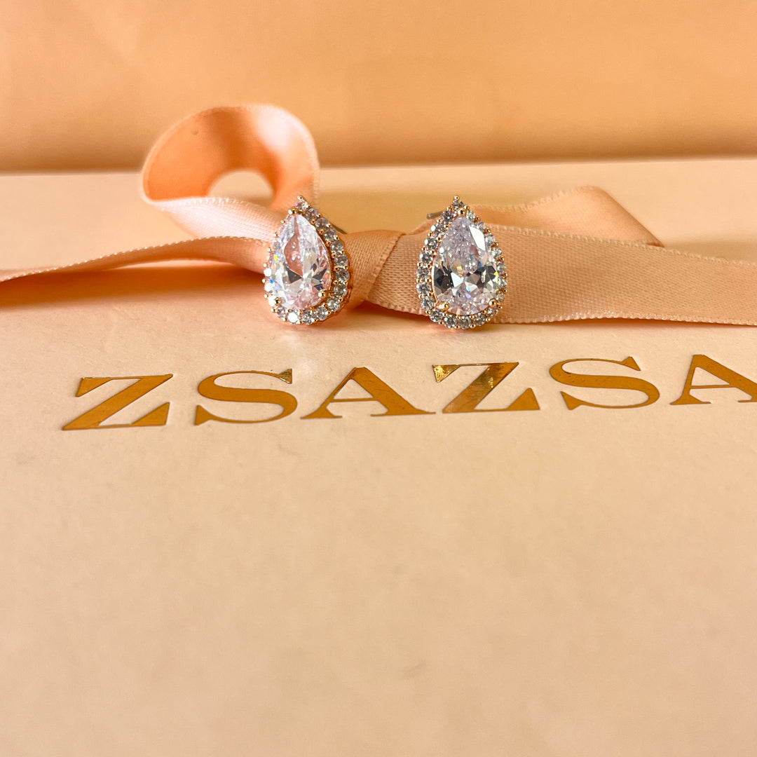 Teardrop zircone rose gold plated earrings