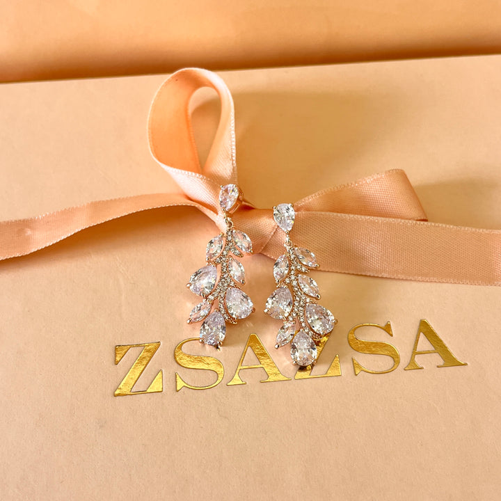 Teardrop and marquise zircone rose gold plated earrings
