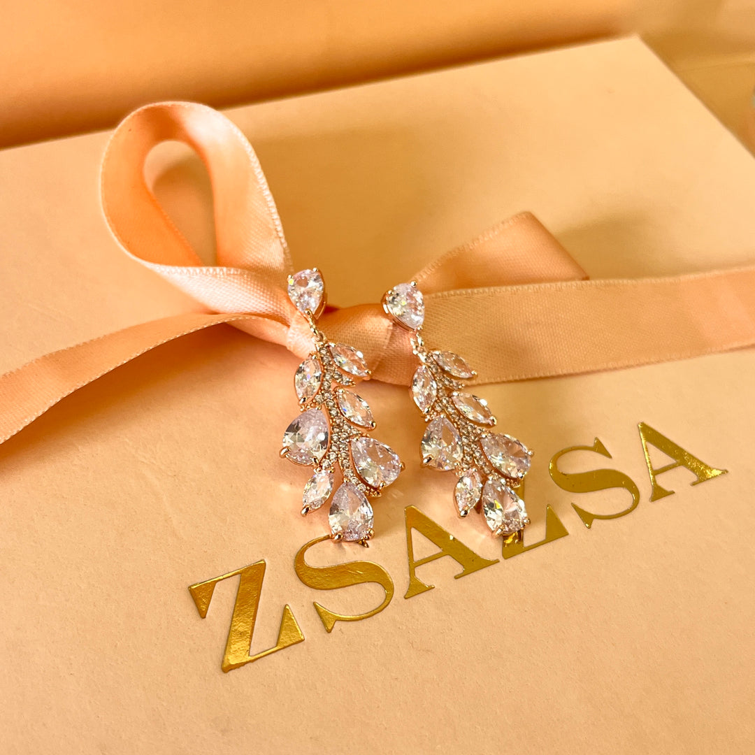 Teardrop and marquise zircone rose gold plated earrings
