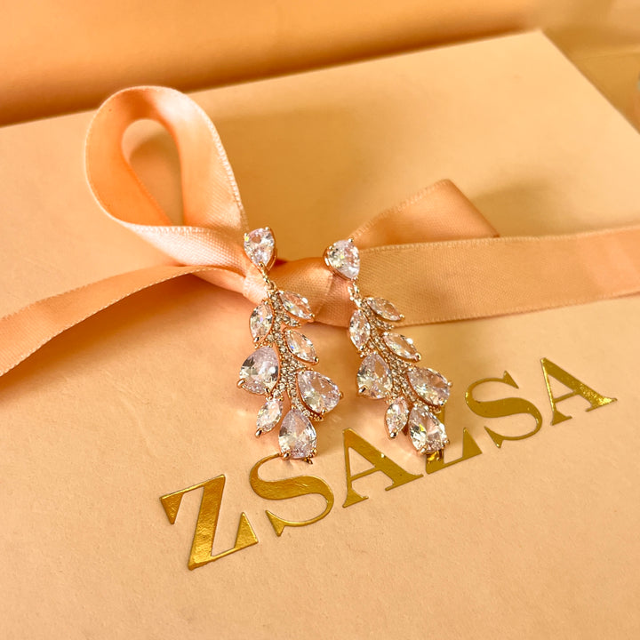 Teardrop and marquise zircone rose gold plated earrings