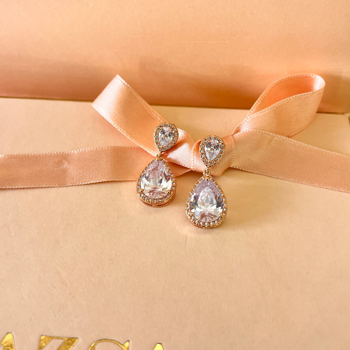 Teardrop zircone rose gold plated earrings