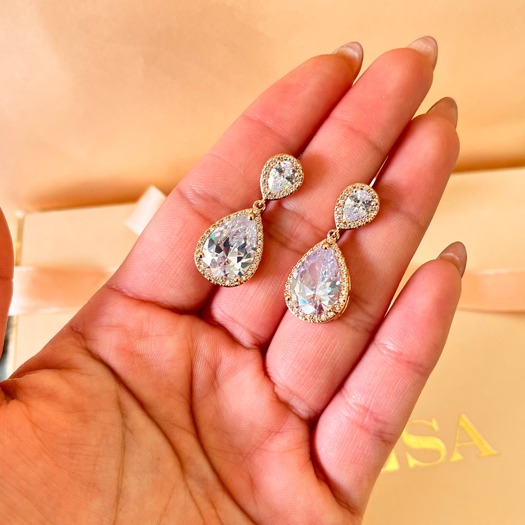 Teardrop zircone rose gold plated earrings