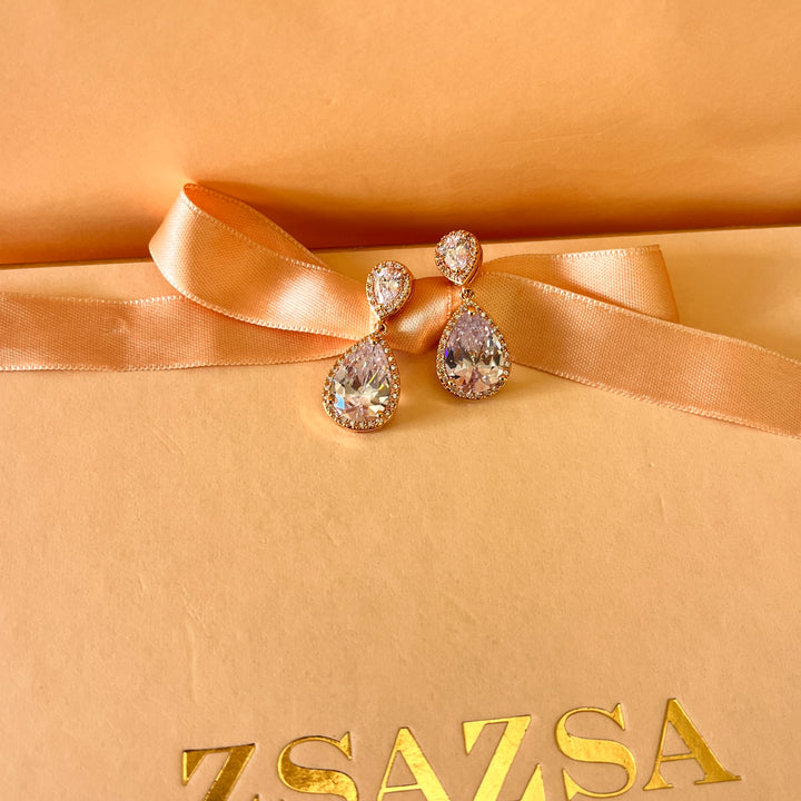 Teardrop zircone rose gold plated earrings