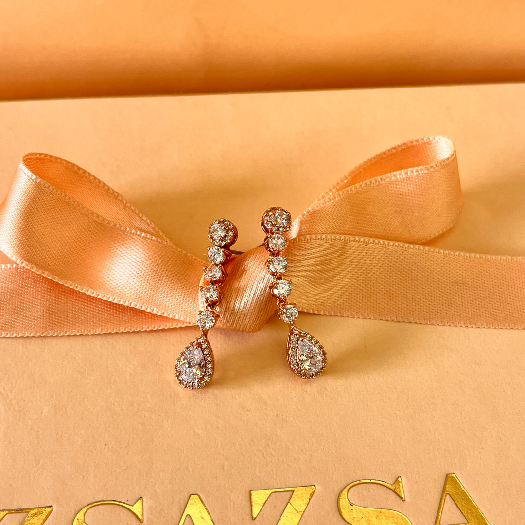 Teardrop zircone rose gold plated earrings