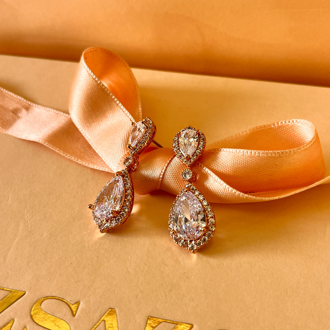 Teardrop zircone rose gold plated earrings