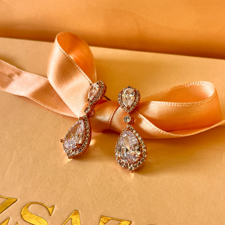 Teardrop zircone rose gold plated earrings