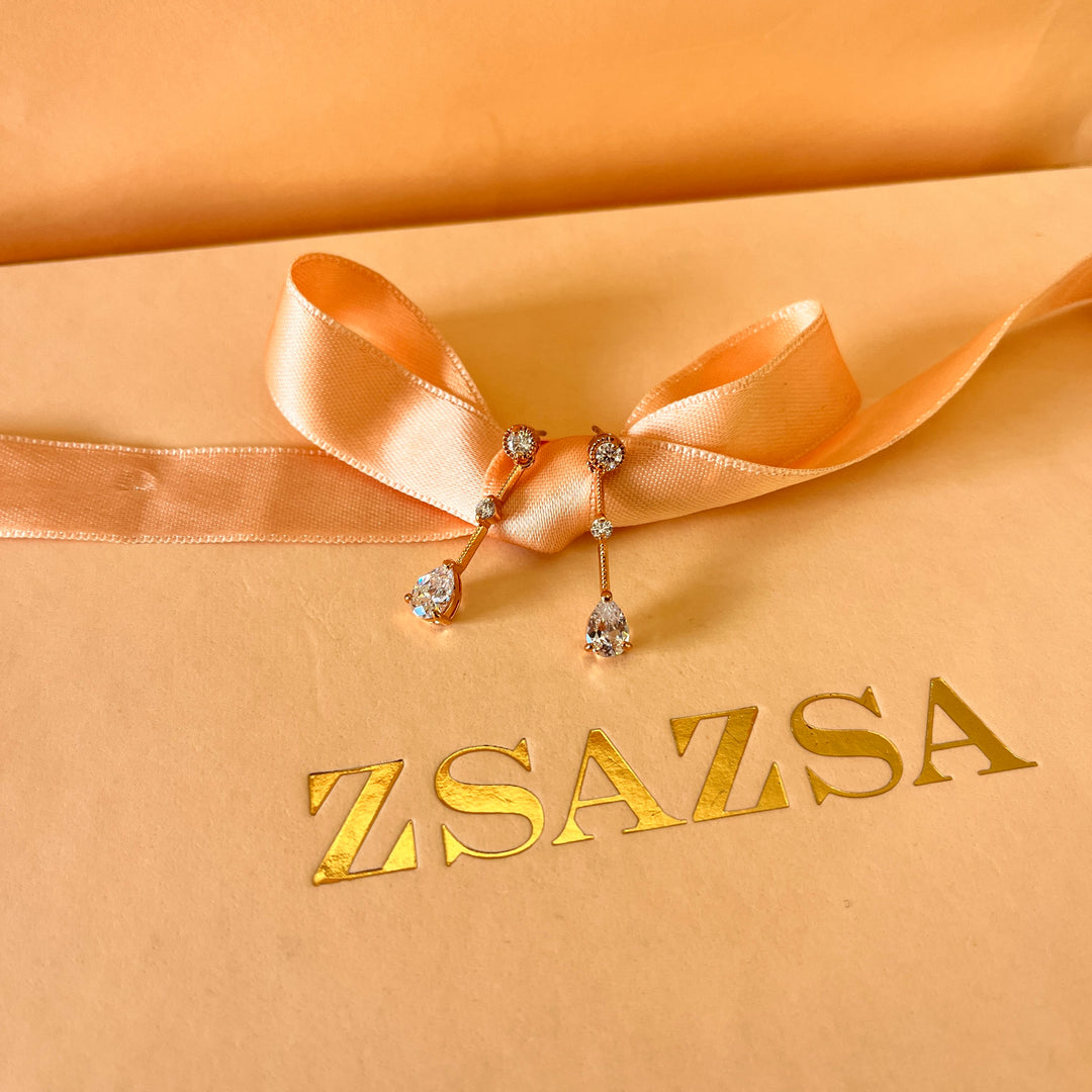 Teardrop zircone rose gold plated earrings