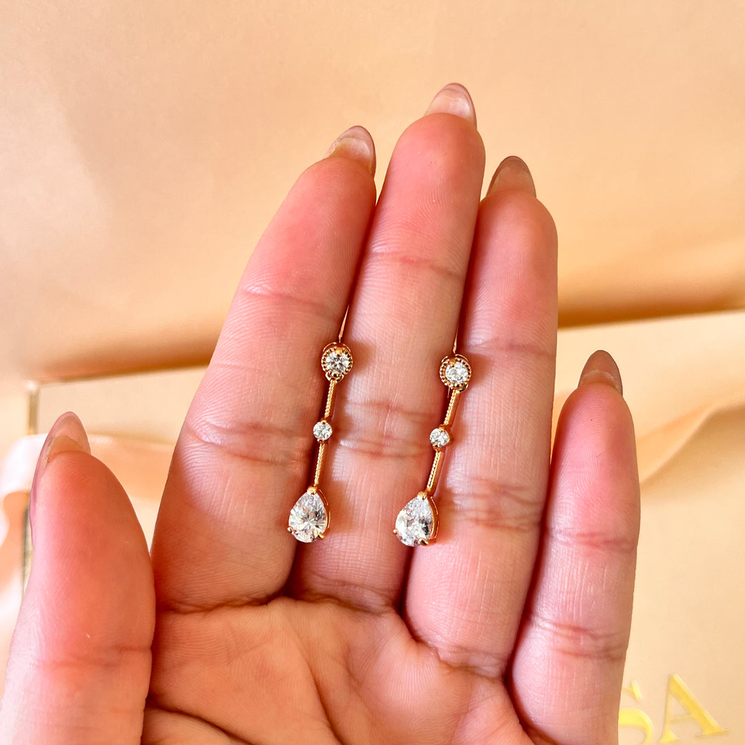 Teardrop zircone rose gold plated earrings