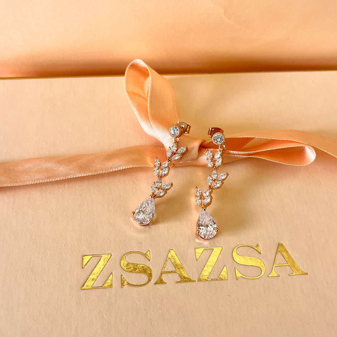 Marquise and teardrop zircone rose gold plated set