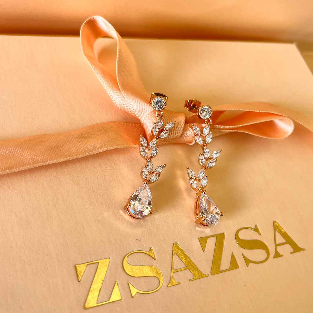 Marquise and teardrop zircone rose gold plated set
