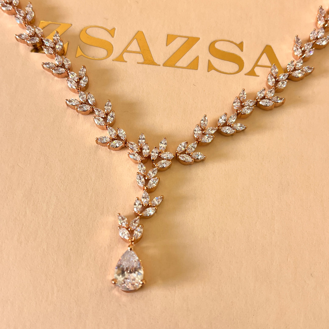 Marquise and teardrop zircone rose gold plated set