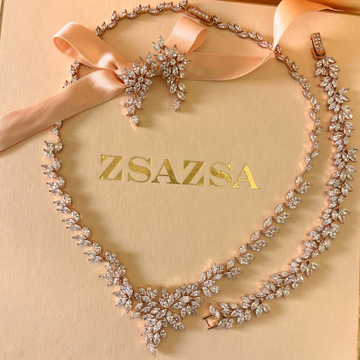 Marquise zircone rose gold plated set