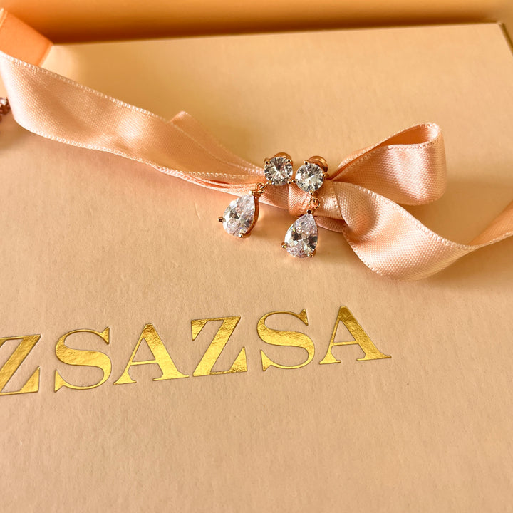 Teardrop zircone white gold plated set