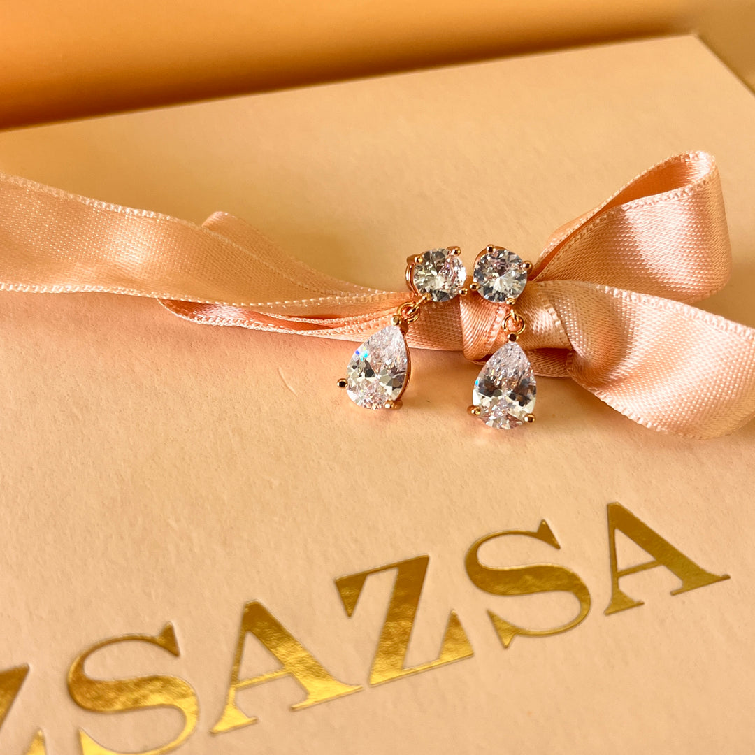 Teardrop zircone white gold plated set