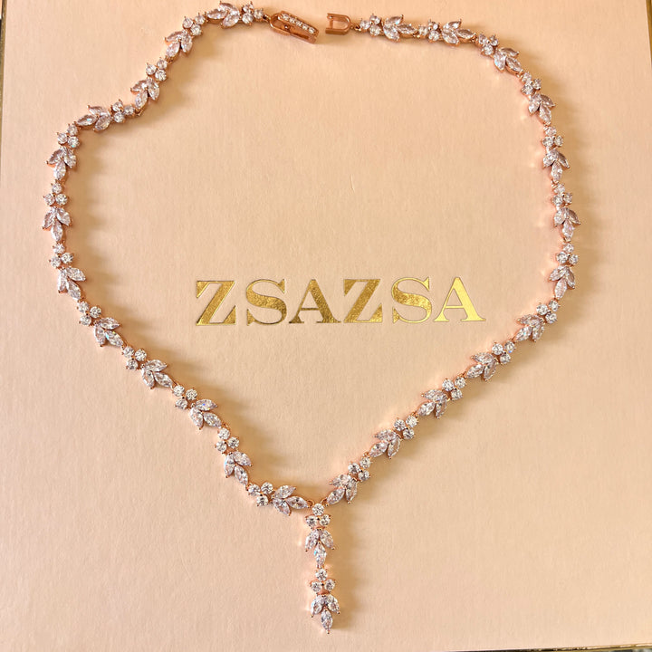 Marquise and round zircone rose gold plated set