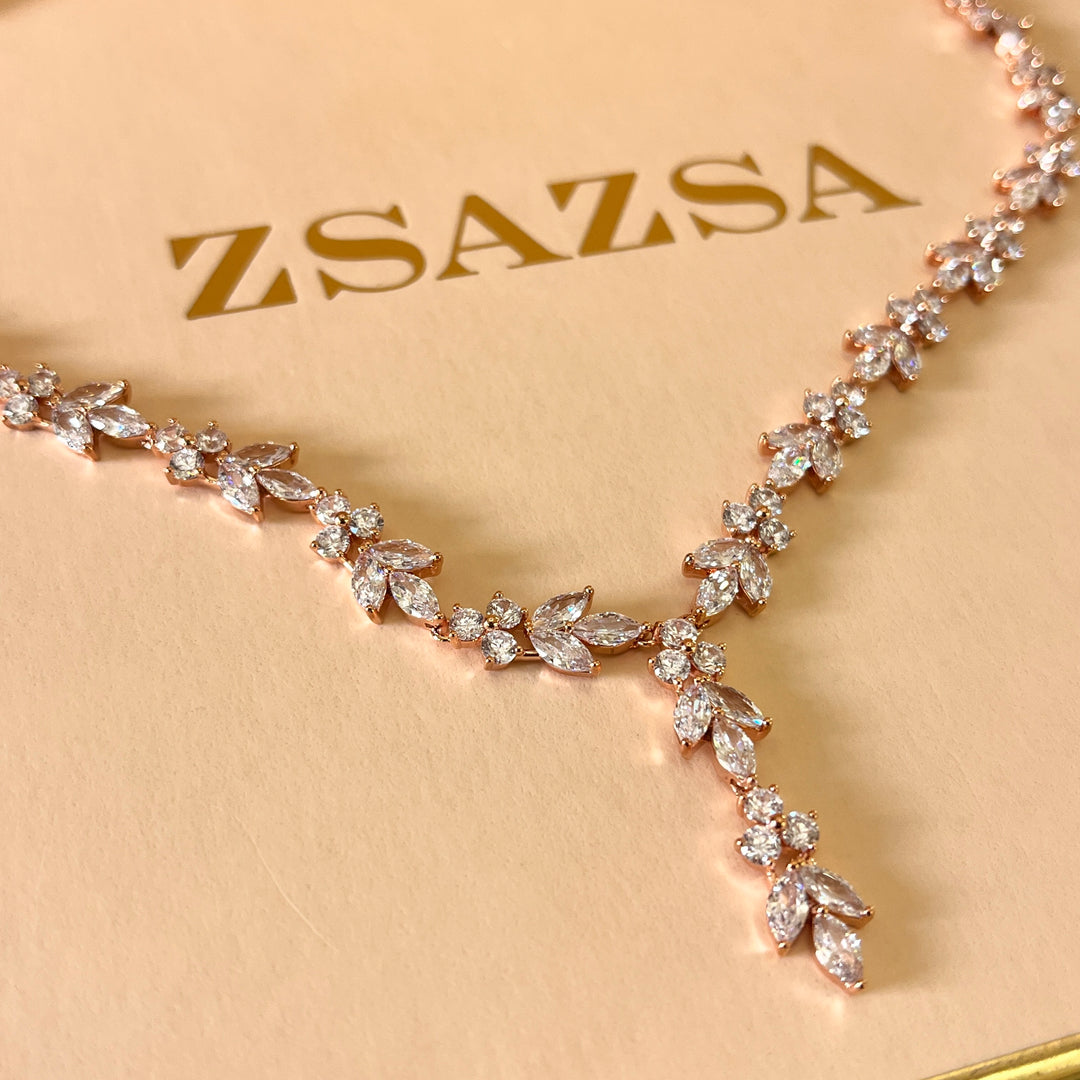 Marquise and round zircone rose gold plated set