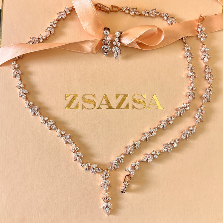 Marquise and round zircone rose gold plated set