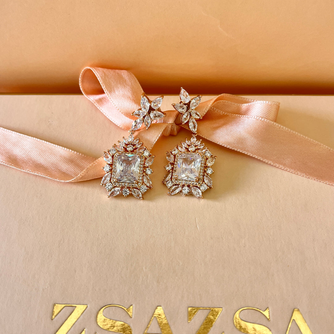 Rectangular and marquise zircone rose gold plated set
